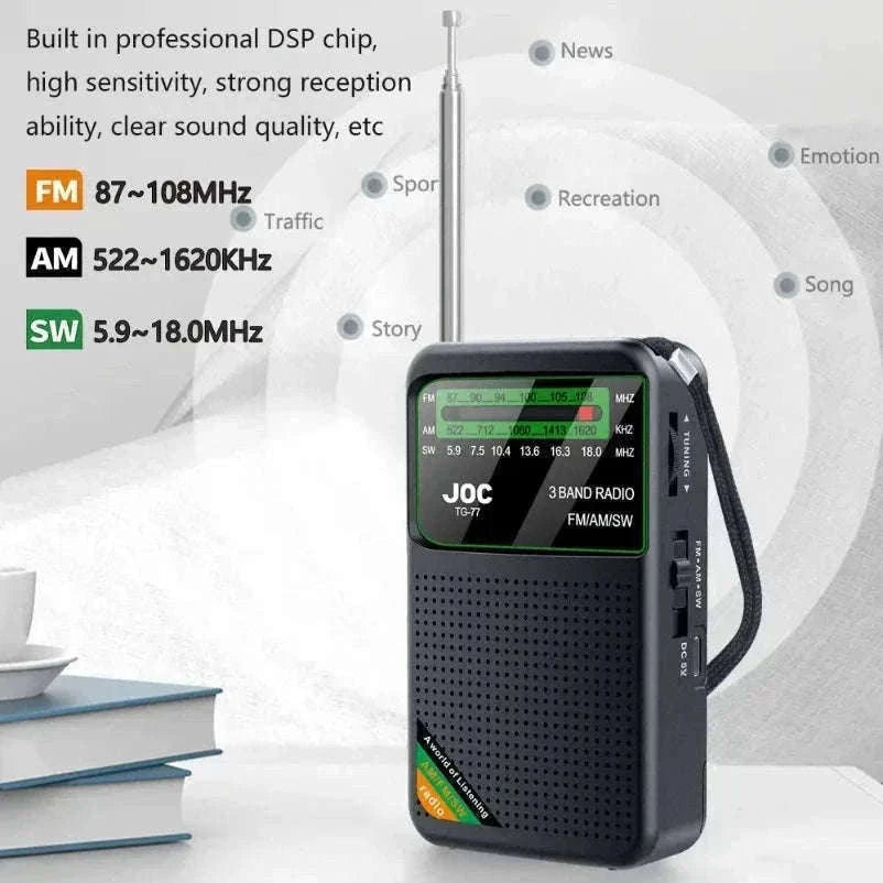 Portable AM FM SW Radio with Rechargeable Battery & Clear Display-TG66 Gold