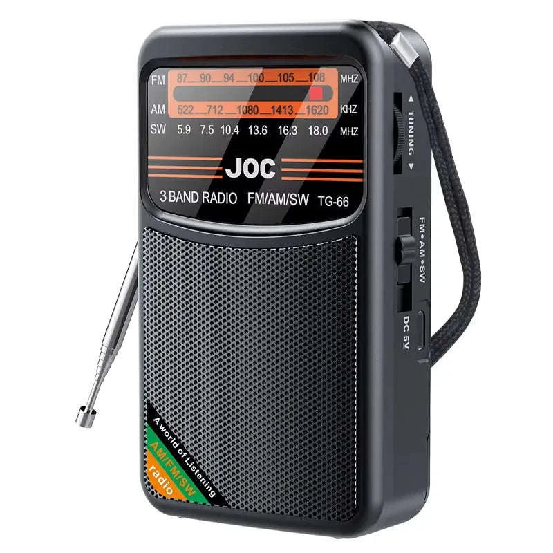 Portable AM FM SW Radio with Rechargeable Battery & Clear Display-TG66 Gold