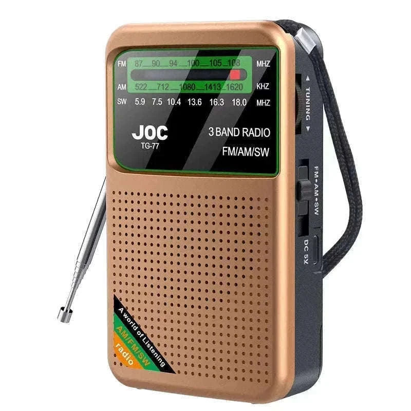 Portable AM FM SW Radio with Rechargeable Battery & Clear Display-TG66 Gold