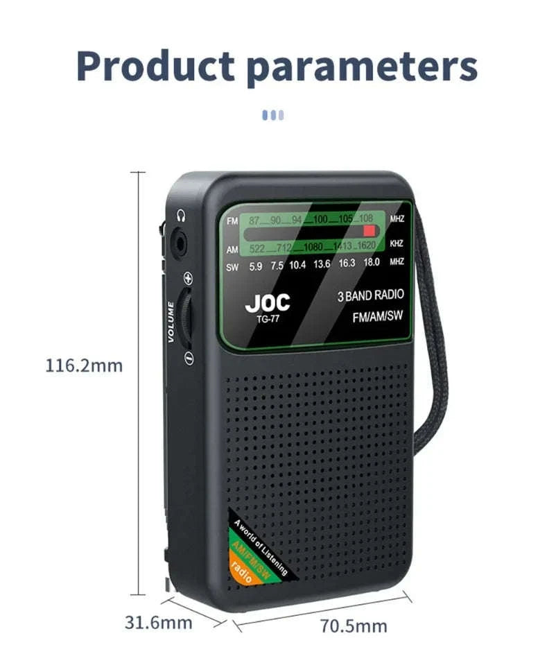 Portable AM FM SW Radio with Rechargeable Battery & Clear Display-TG66 Gold