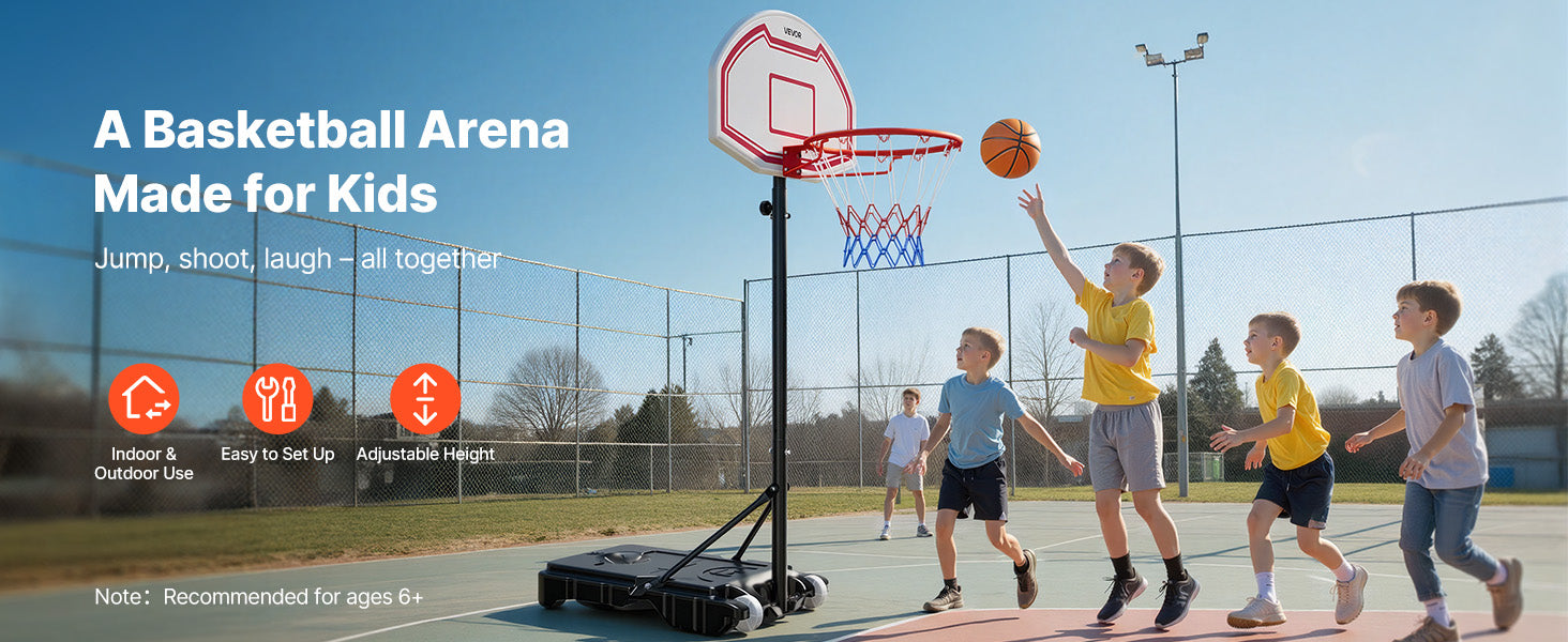 Canestro da basket portatile regolabile 5,2–6,9 ft con ruote