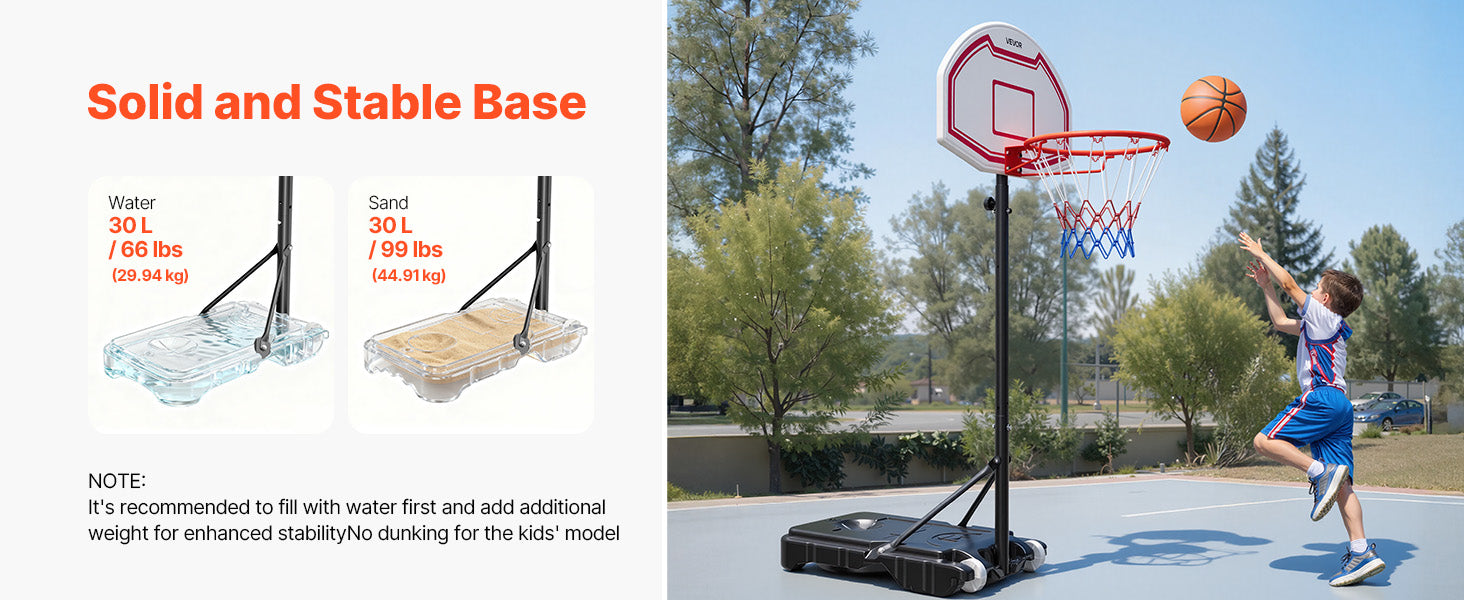 Canestro da basket portatile regolabile 5,2–6,9 ft con ruote