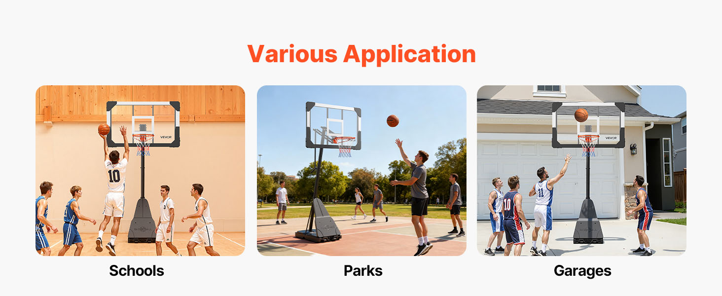 Système de panier de basket-ball portable réglable avec panneau de 44 à 54 pouces