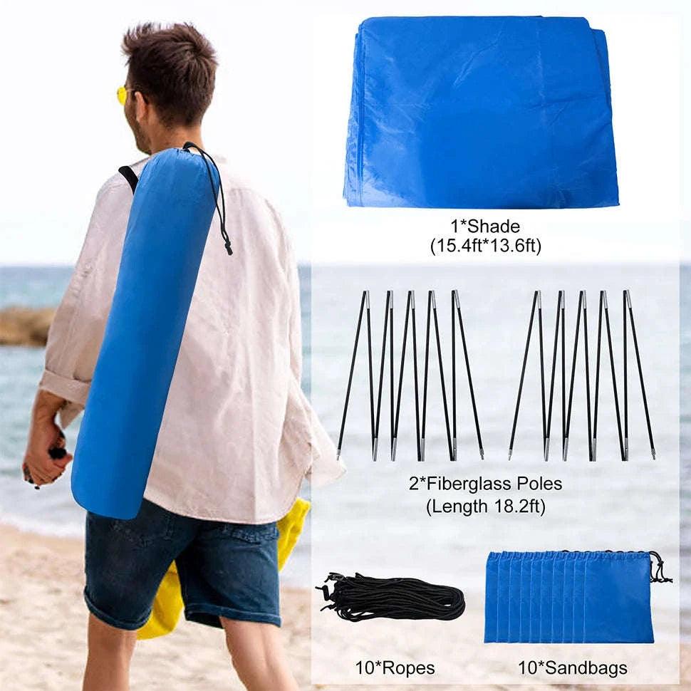 Portable Beach Sun Shelter for 4-8 People, 200 Sq. Ft.-Blue