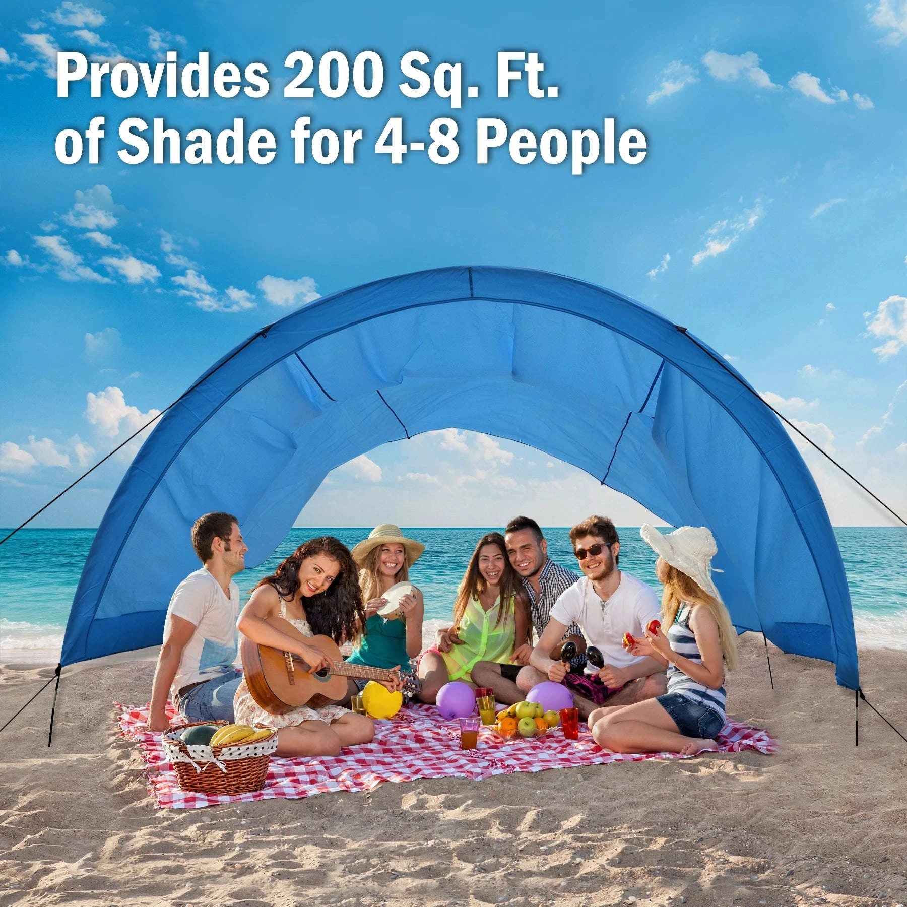Portable Beach Sun Shelter for 4-8 People, 200 Sq. Ft.-Blue
