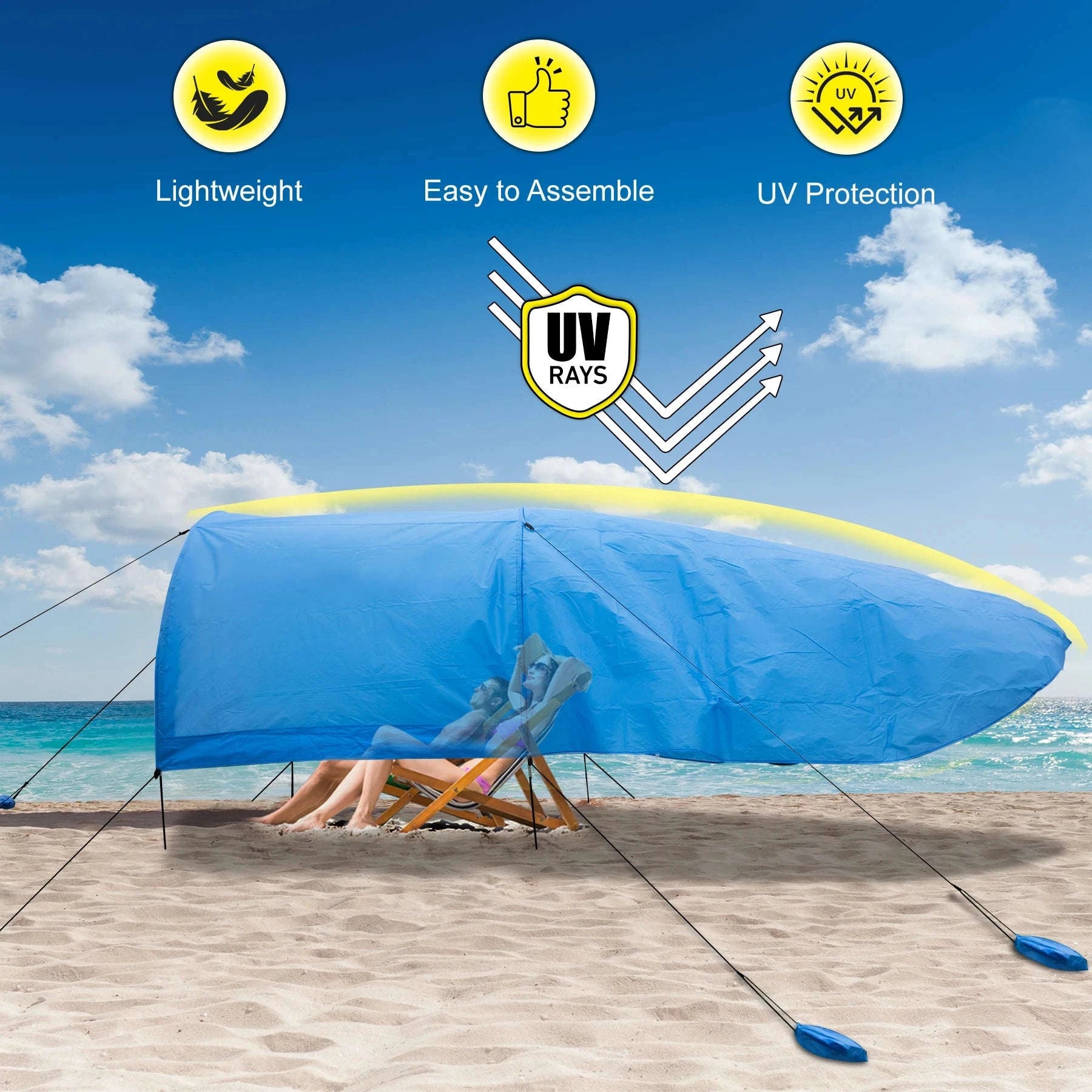 Portable Beach Sun Shelter for 4-8 People, 200 Sq. Ft.-Blue