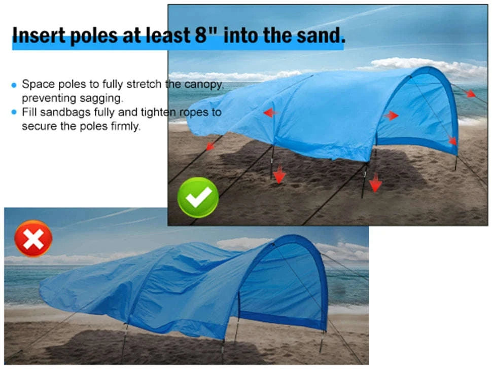 Portable Beach Sun Shelter for 4-8 People, 200 Sq. Ft.-Blue