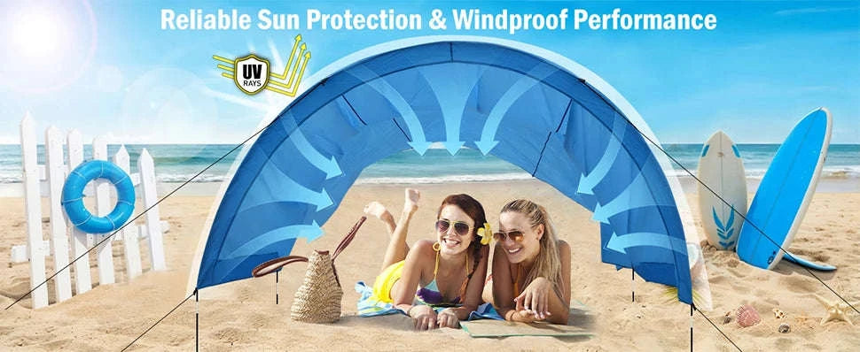 Portable Beach Sun Shelter for 4-8 People, 200 Sq. Ft.-Blue