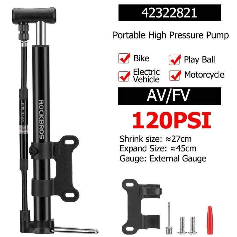 Portable Bike Pump 120 PSI with Gauge for Presta & Schrader Valves-42322821 Black