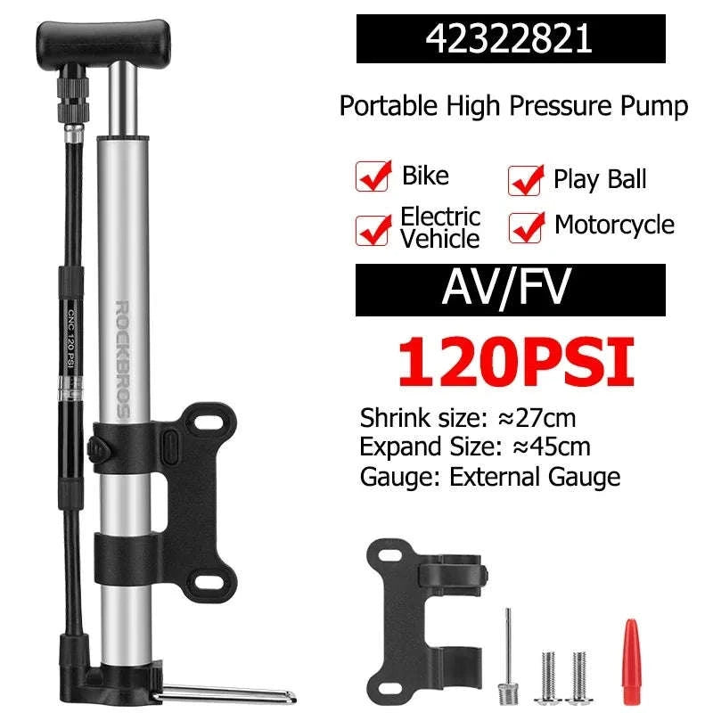 Portable Bike Pump 120 PSI with Gauge for Presta & Schrader Valves-42322821 Black