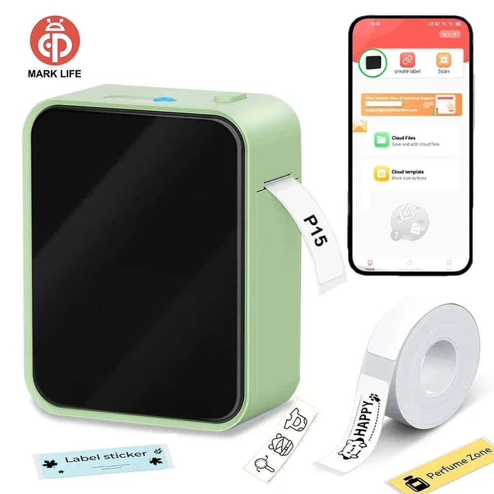 Portable Bluetooth Thermal Label Maker with App Control and Ink-Free Printing-P15 Matcha tea color