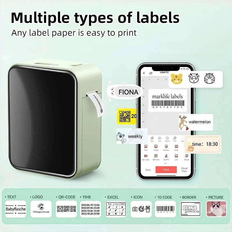 Portable Bluetooth Thermal Label Maker with App Control and Ink-Free Printing-P15 Matcha tea color