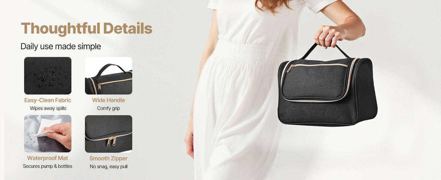 Portable Breast Pump Bag with Insulated Storage & Waterproof Mat-Black / United States