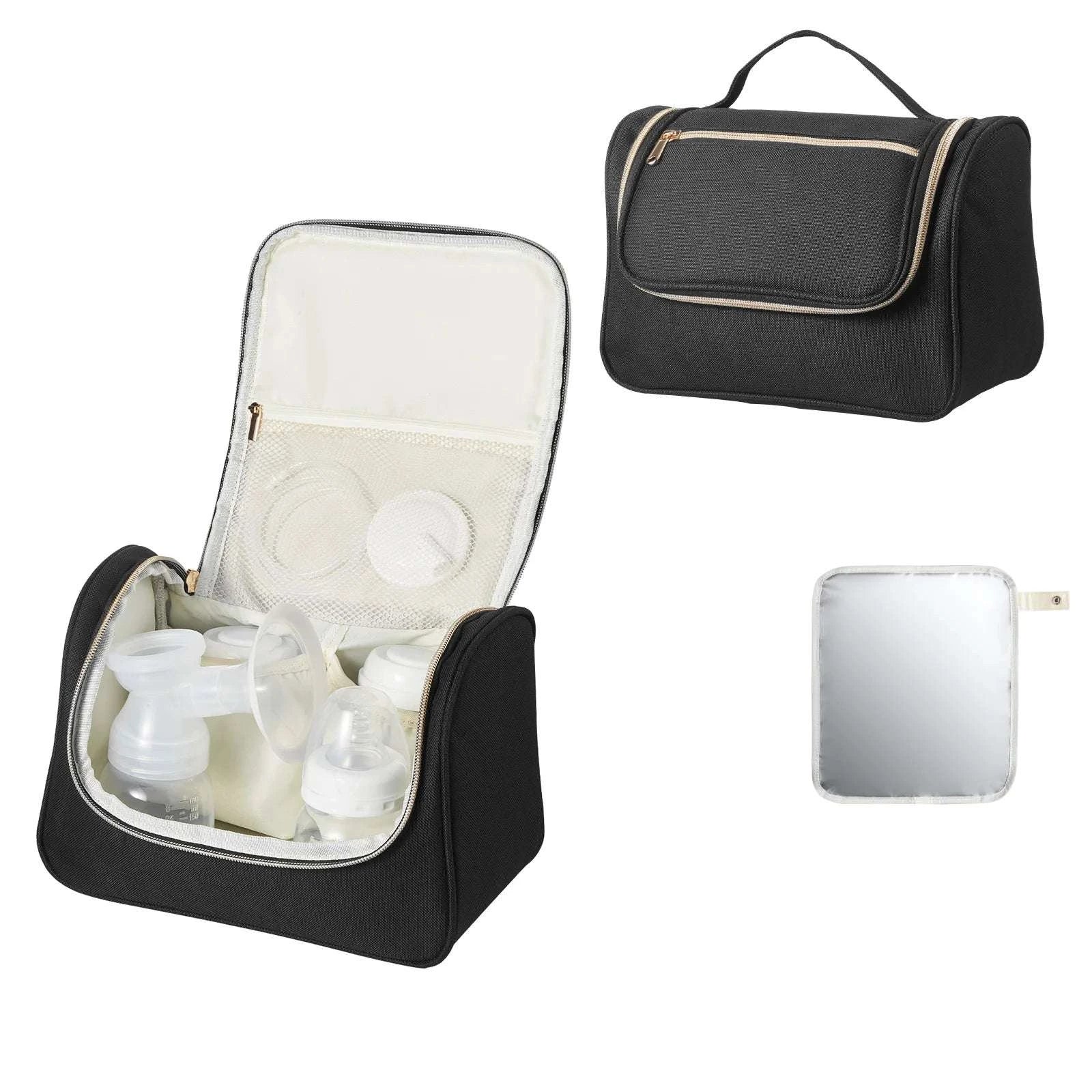 Portable Breast Pump Bag with Insulated Storage & Waterproof Mat-Black / United States