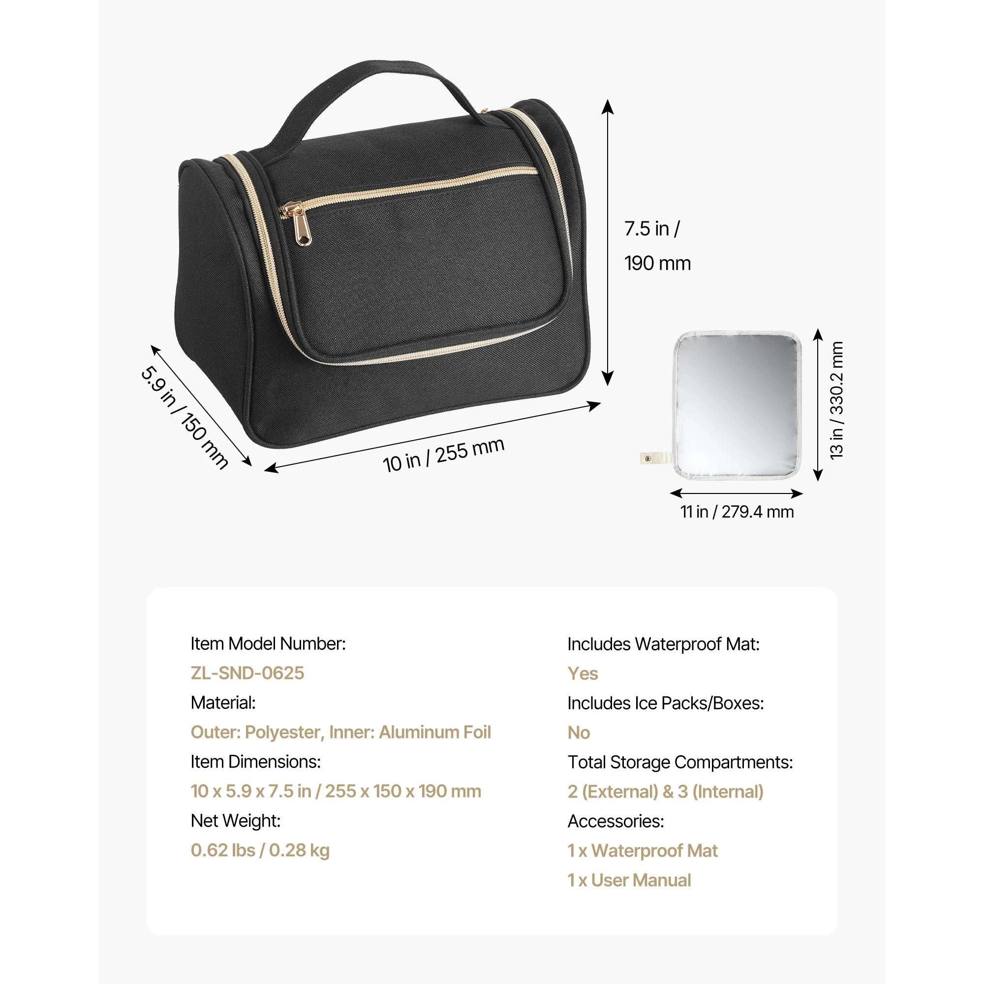 Portable Breast Pump Bag with Insulated Storage & Waterproof Mat-Black / United States