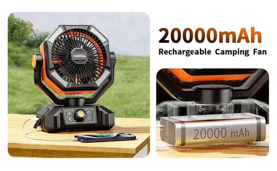 Portable Camping Fan with 20000mAh Battery and LED Light-40000mAh-Yellow / United States