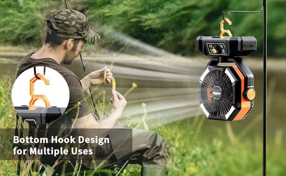 Portable Camping Fan with 20000mAh Battery and LED Light-40000mAh-Yellow / United States