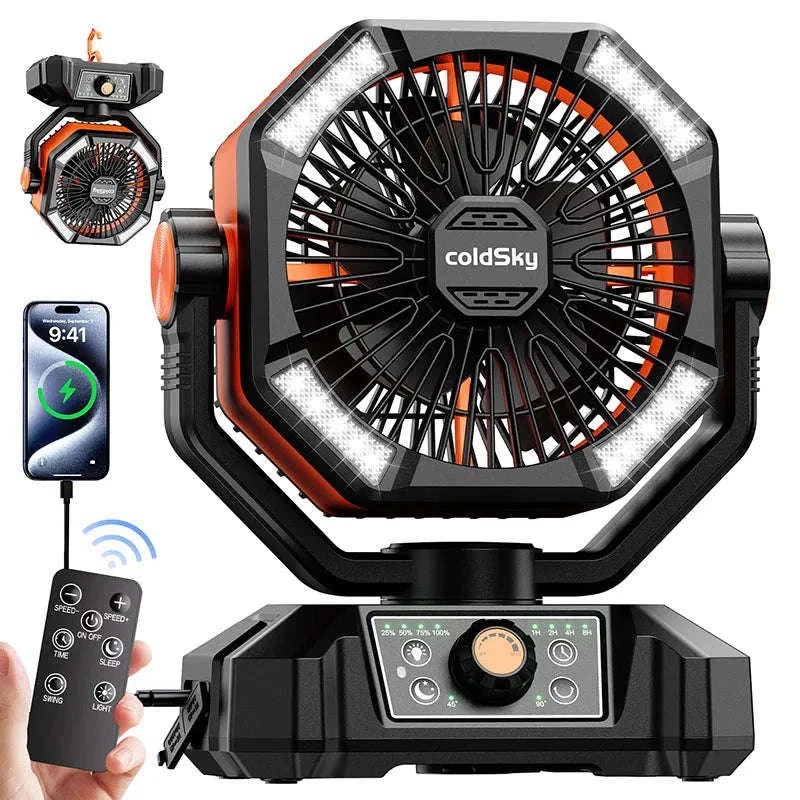 Portable Camping Fan with 20000mAh Rechargeable Battery-40000mAh-Yellow / United States