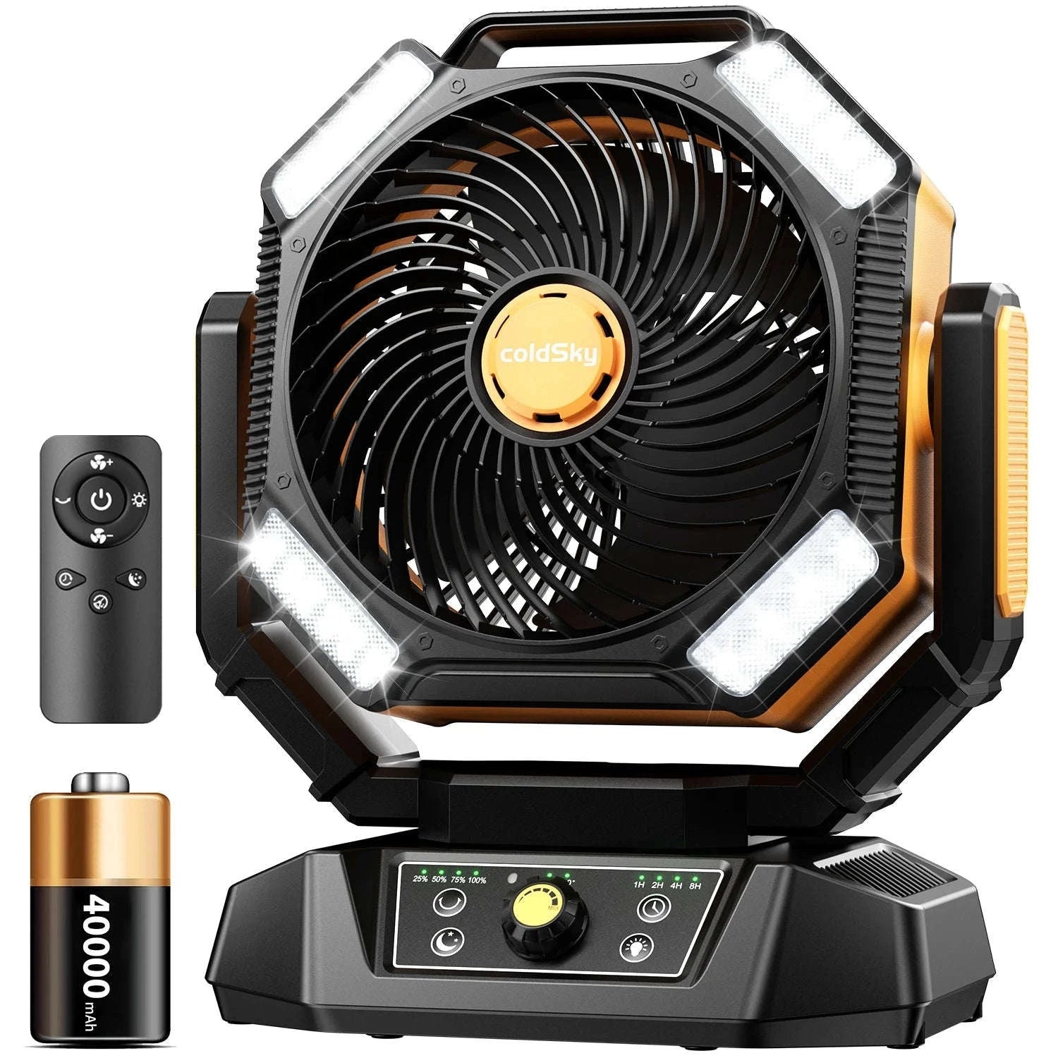 Portable Camping Fan with 20000mAh Rechargeable Battery-40000mAh-Yellow / United States