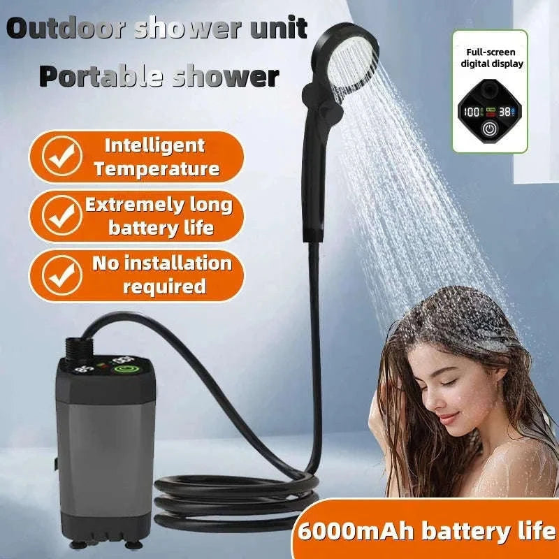 Portable Camping Shower 6000mAh Rechargeable Electric Pump with LED Display-Grey / China Mainland