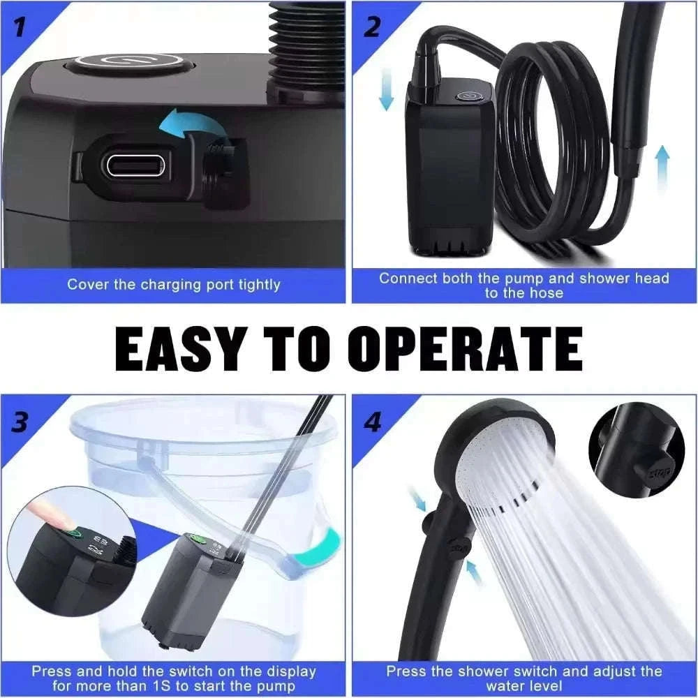 Portable Camping Shower 6000mAh Rechargeable Electric Pump with LED Display-Grey / China Mainland
