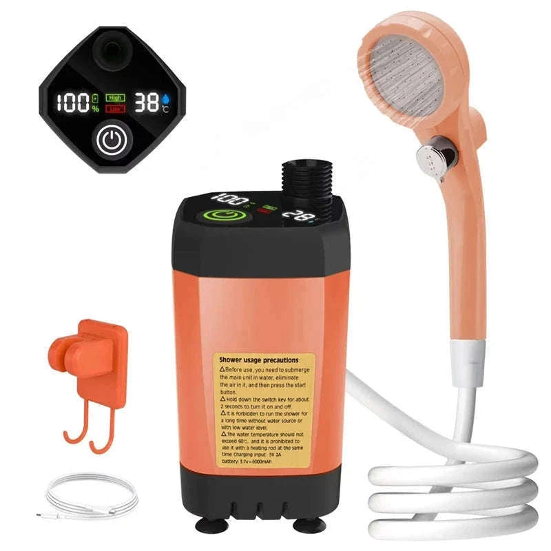 Portable Camping Shower Pump Kit with Digital Display and 6000mAh Battery-green
