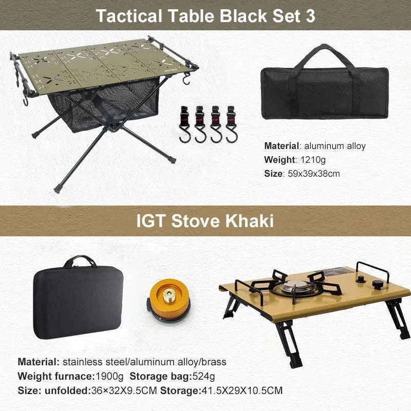 Portable Camping Table with IGT Stove Slot-Black Table