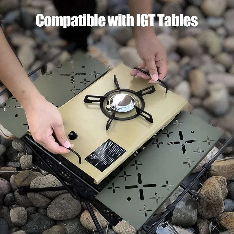 Portable Camping Table with IGT Stove Slot-Black Table