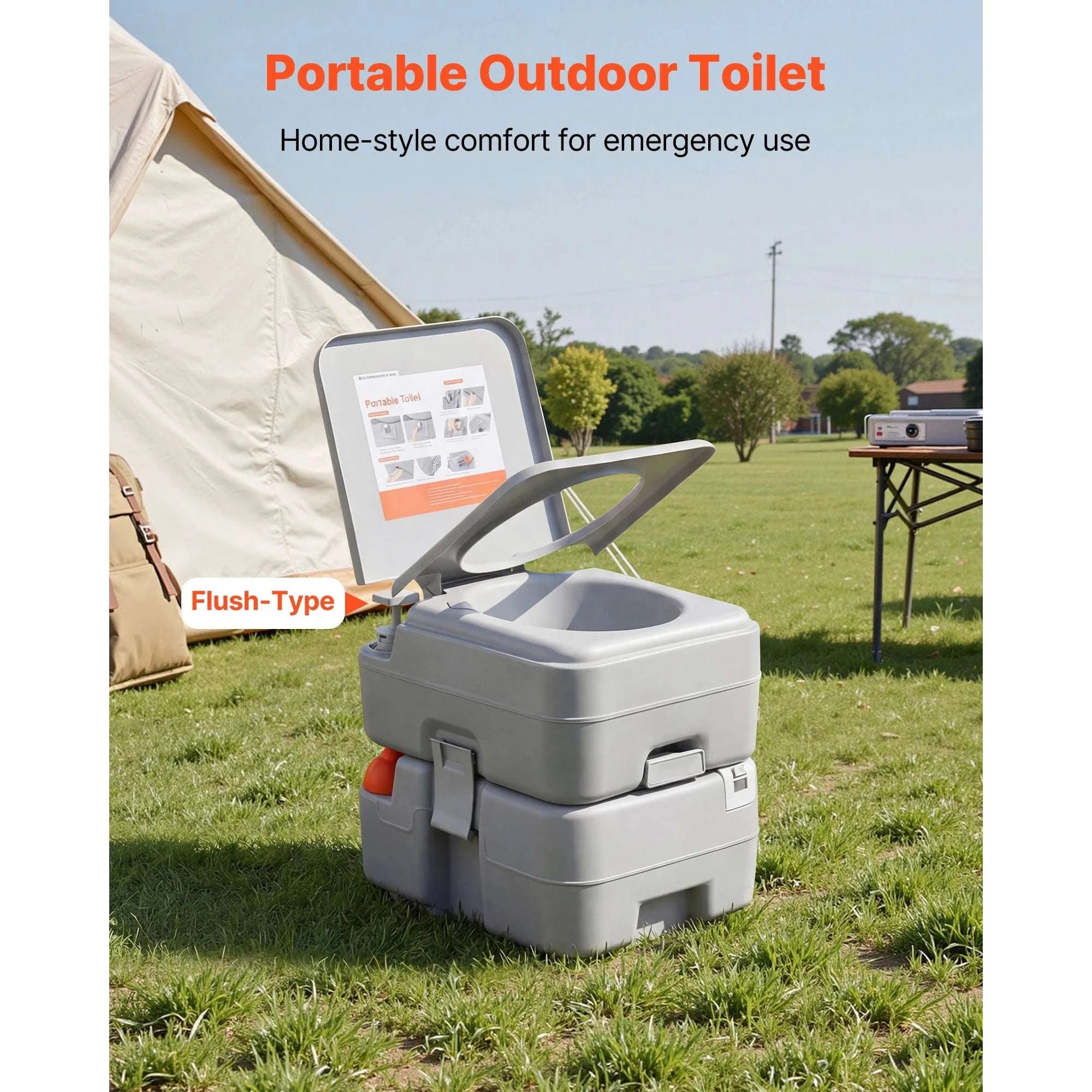 Portable Camping Toilet with Flush & Detachable Waste Tank-5.3gal / United States