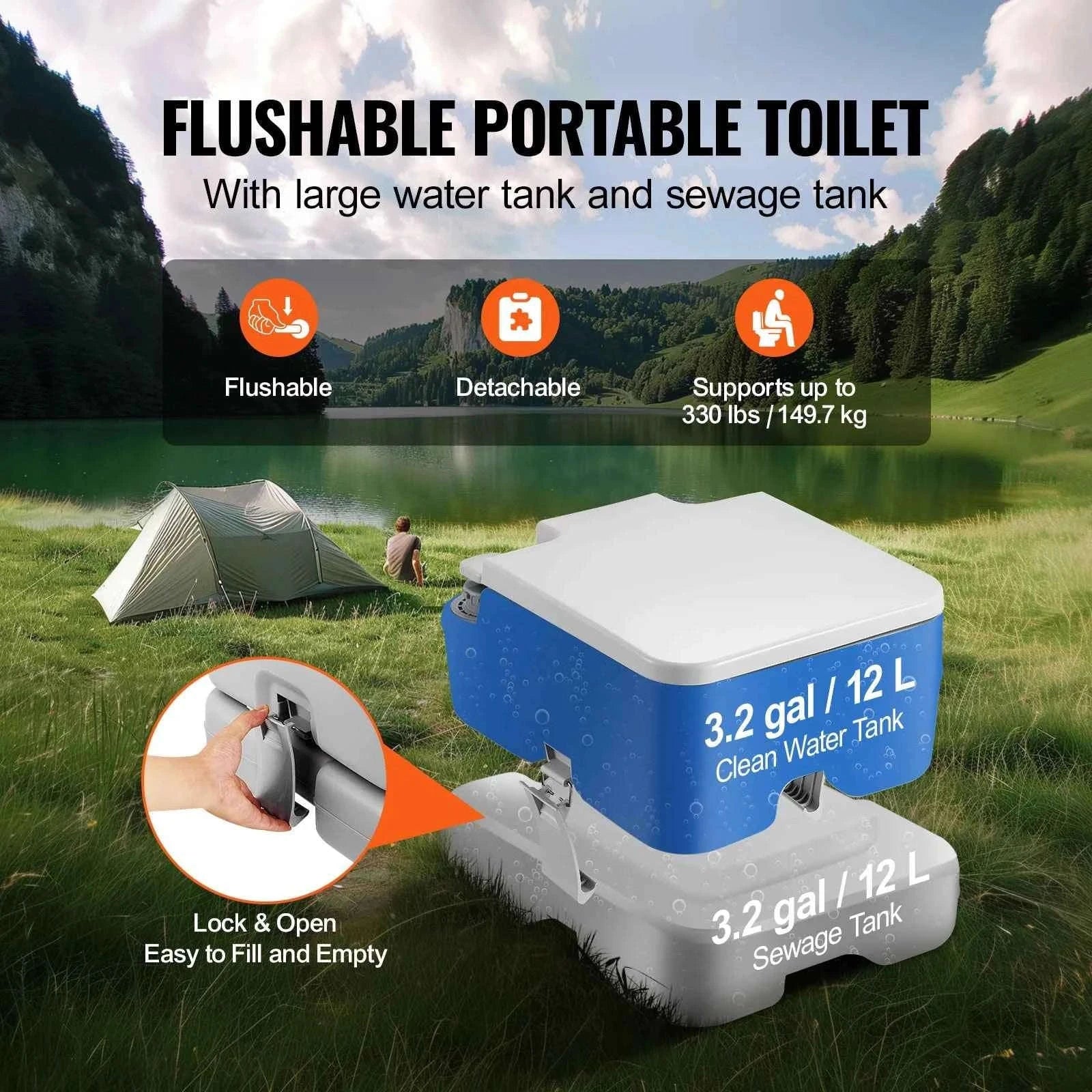 Portable Camping Toilet with Pressurized Flush-5.2gal / spain