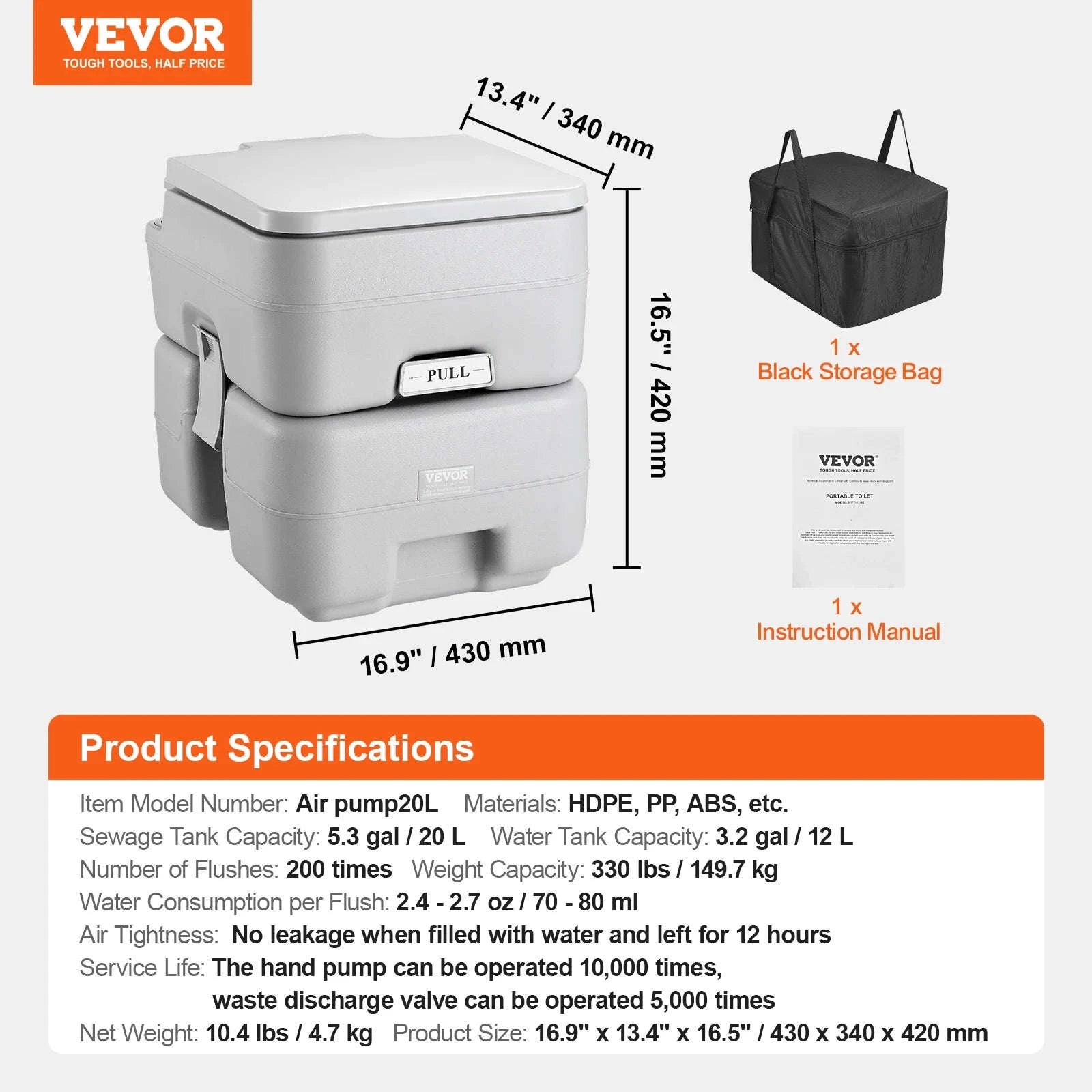 Portable Camping Toilet with Pressurized Flush-5.2gal / spain