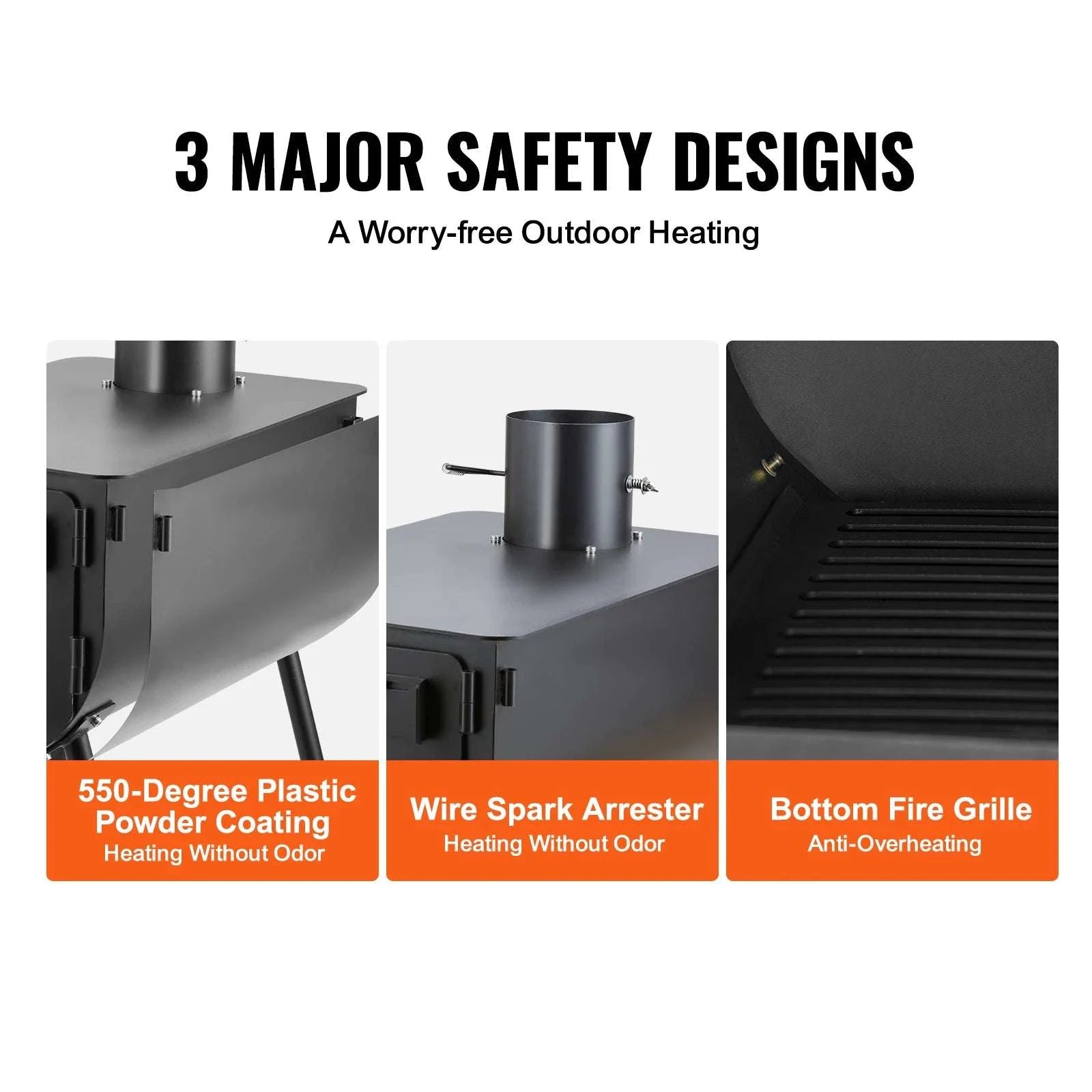 Portable Camping Wood Stove with Chimney & Cooking Shelves-118 inch / United States