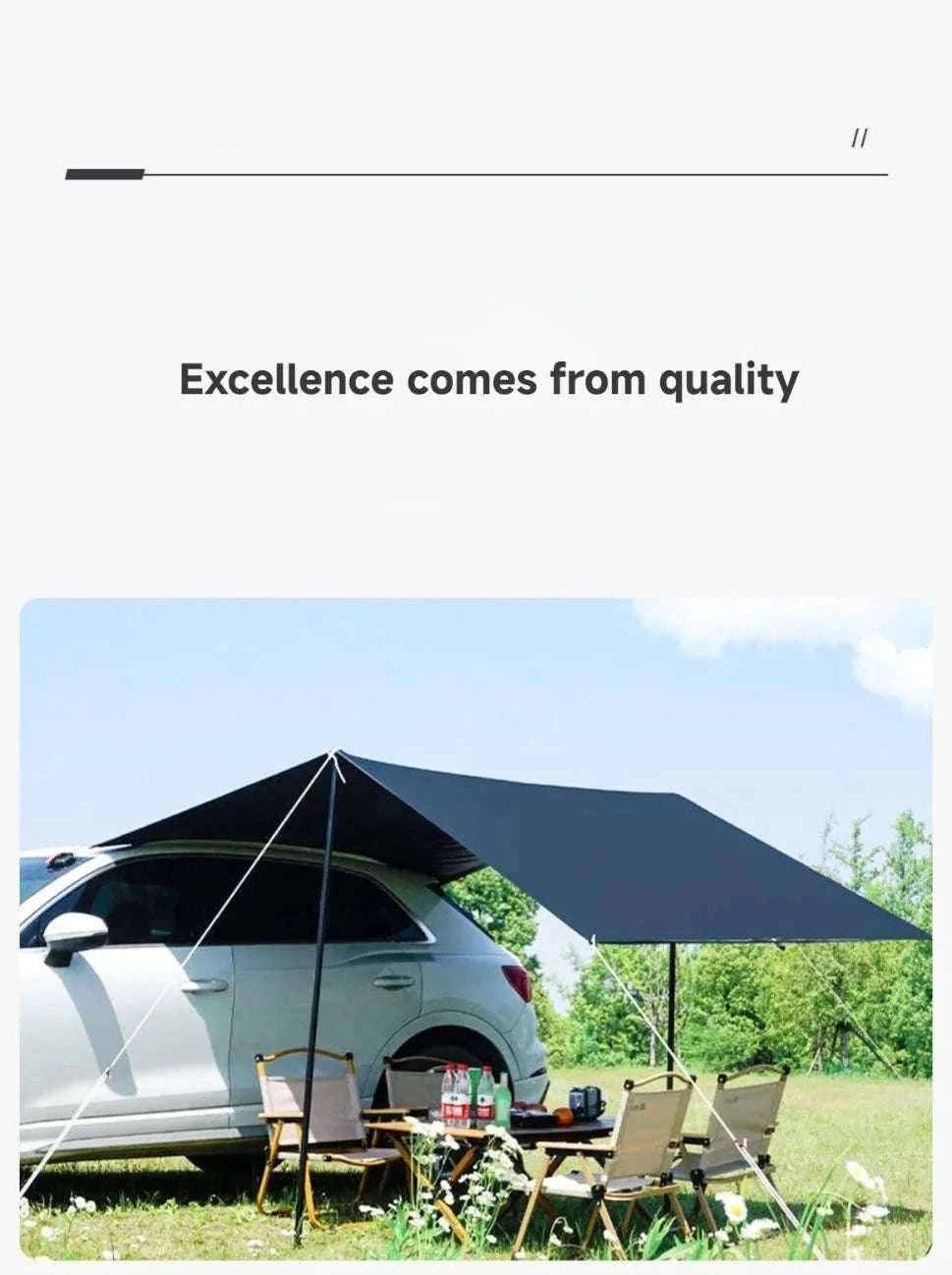 Portable Car Awning Tarp for Camping and Outdoor Shade-Black 3 x 2m