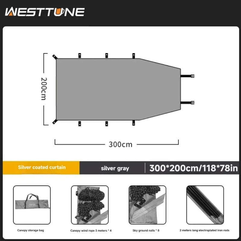 Portable Car Awning Tarp for Camping and Outdoor Shade-Black 3 x 2m