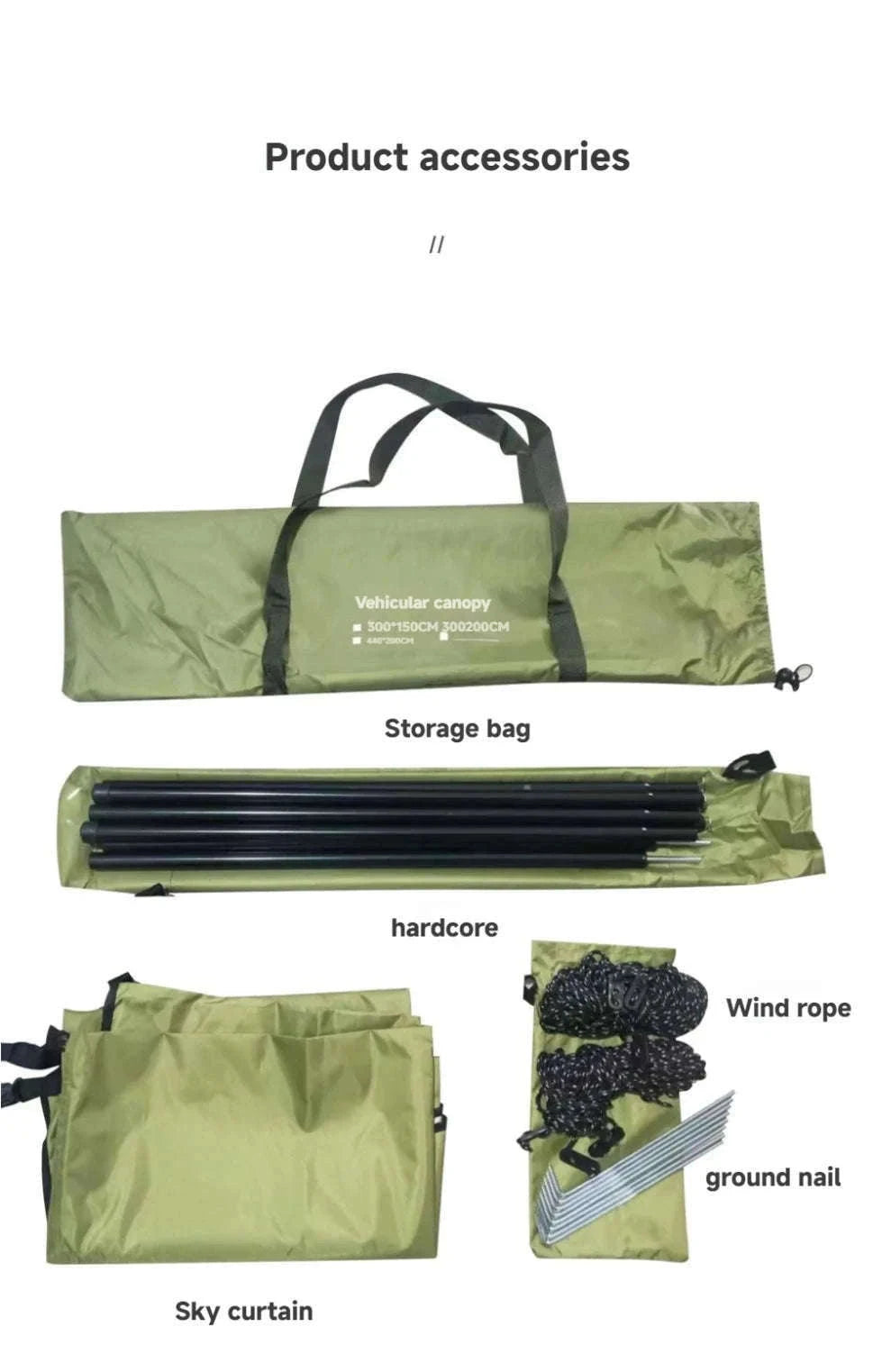 Portable Car Awning Tarp for Camping and Outdoor Shade-Black 3 x 2m