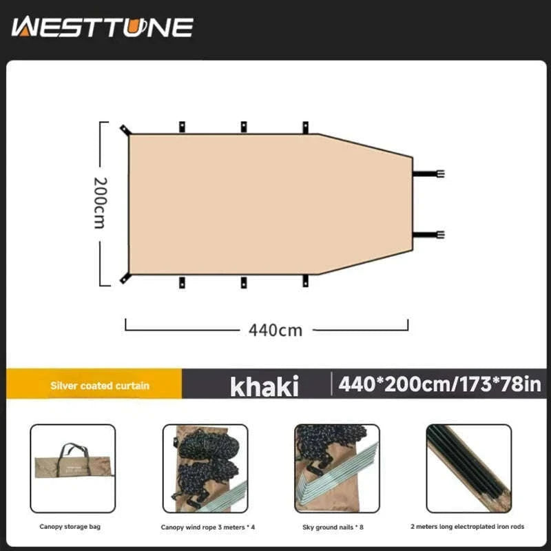 Portable Car Awning Tarp for Camping and Outdoor Shade-Black 3 x 2m
