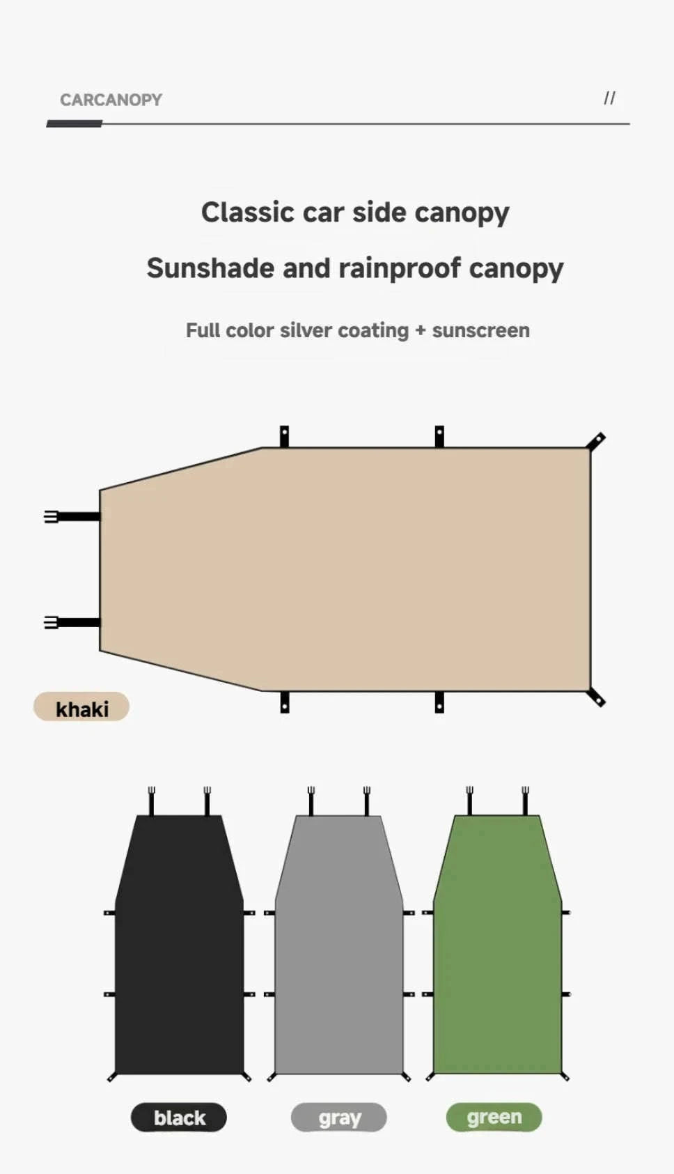 Portable Car Awning Tarp for Camping and Outdoor Shade-Black 3 x 2m