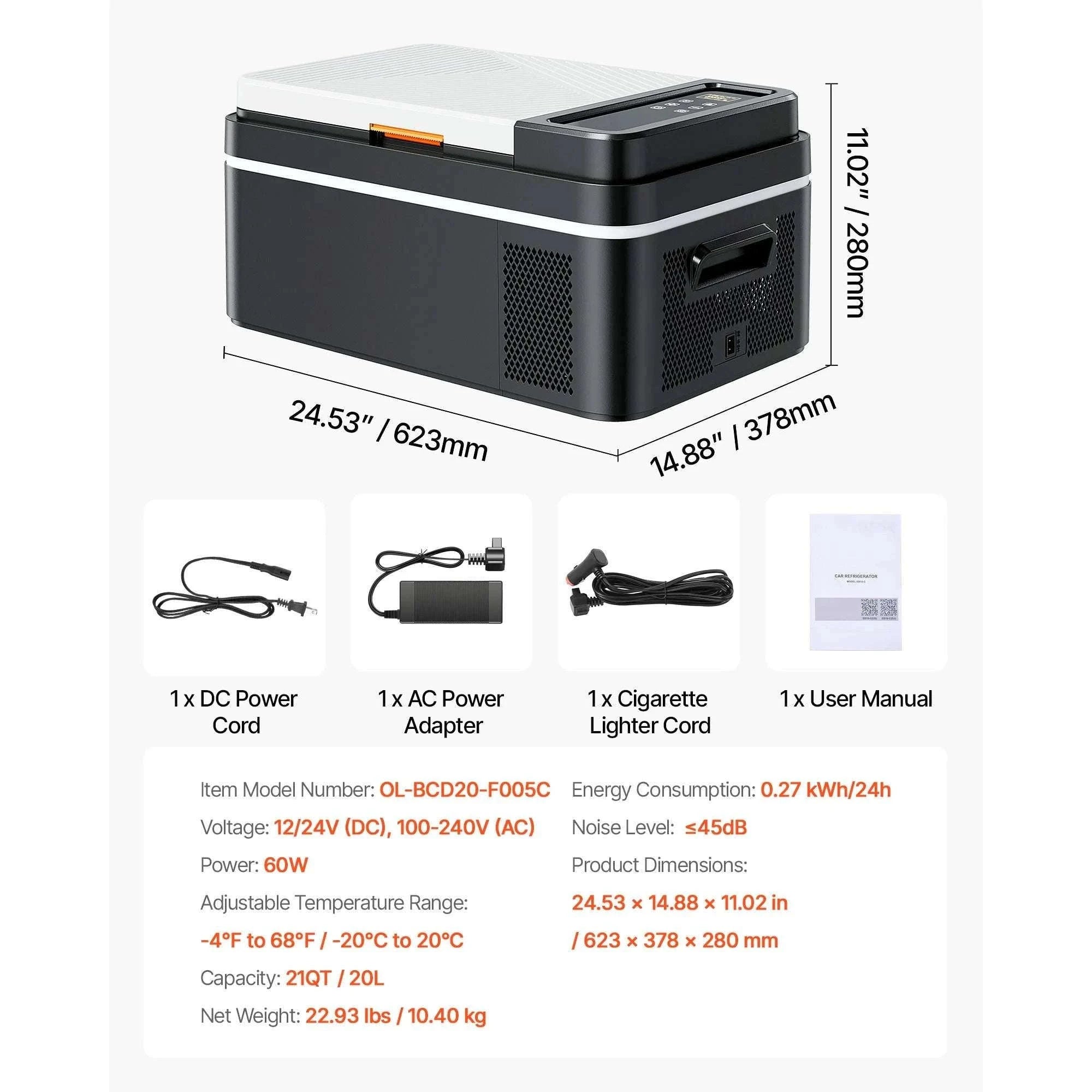 Portable Car Fridge Freezer 15L–55L Electric Cooler 12V/24V & AC-55L / United States