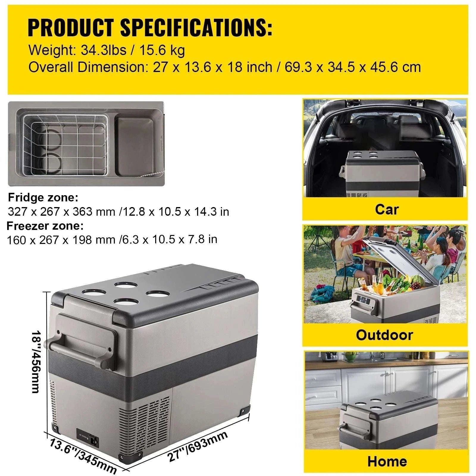 Portable Car Fridge Freezer 15L–55L Electric Cooler 12V/24V & AC-55L / United States