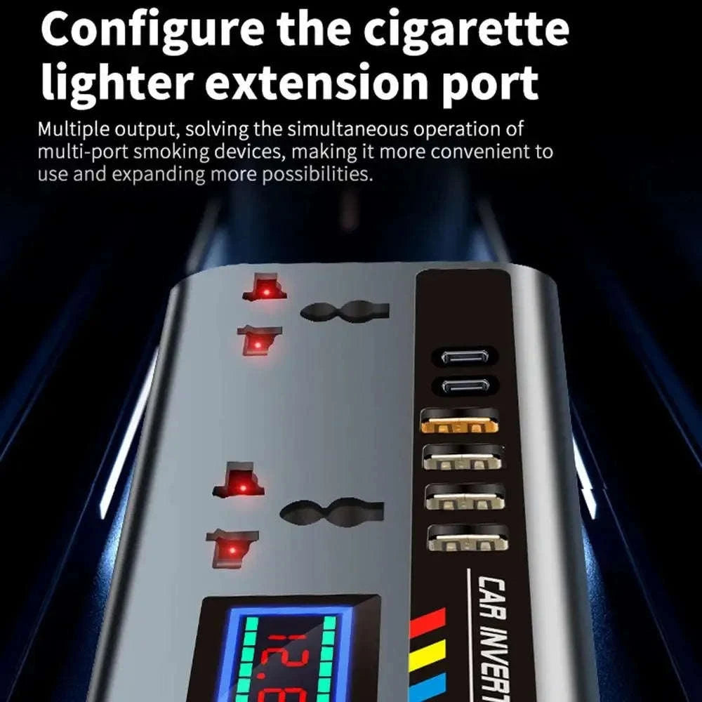 Portable Car Inverter 12V/24V to AC 220V with 4 USB Ports-With digital display