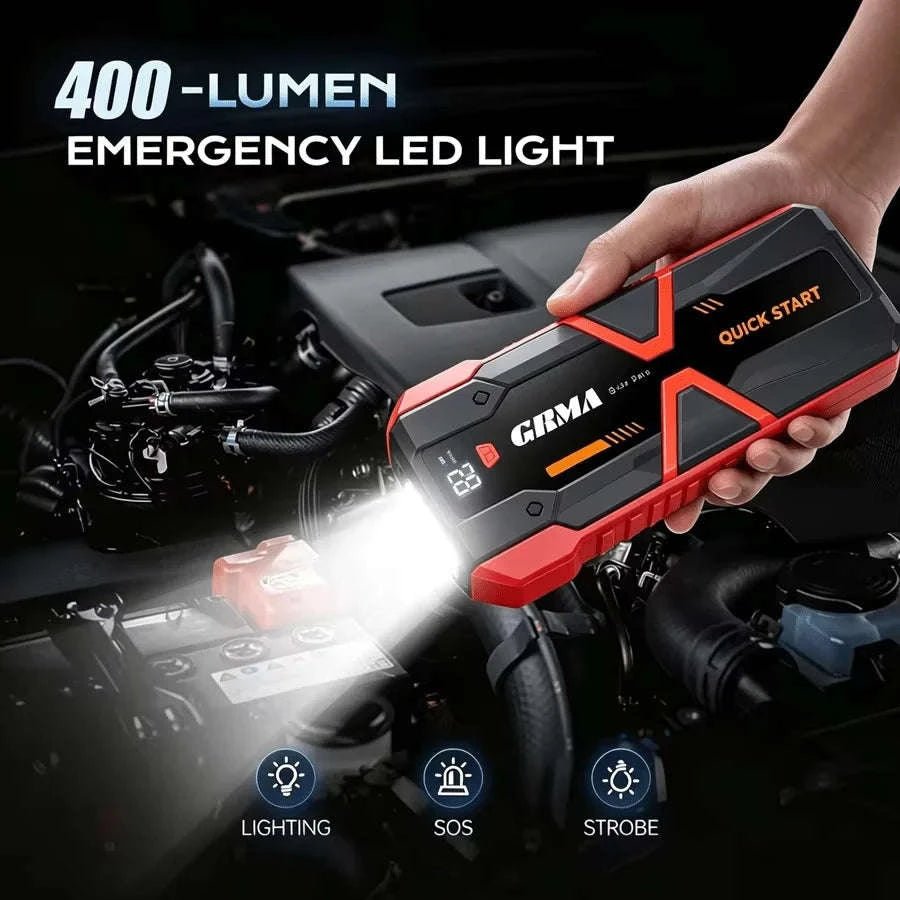 Portable Car Jump Starter 12000A Peak 12V Battery Pack with LED Light-United States / Red / USB Type-C
