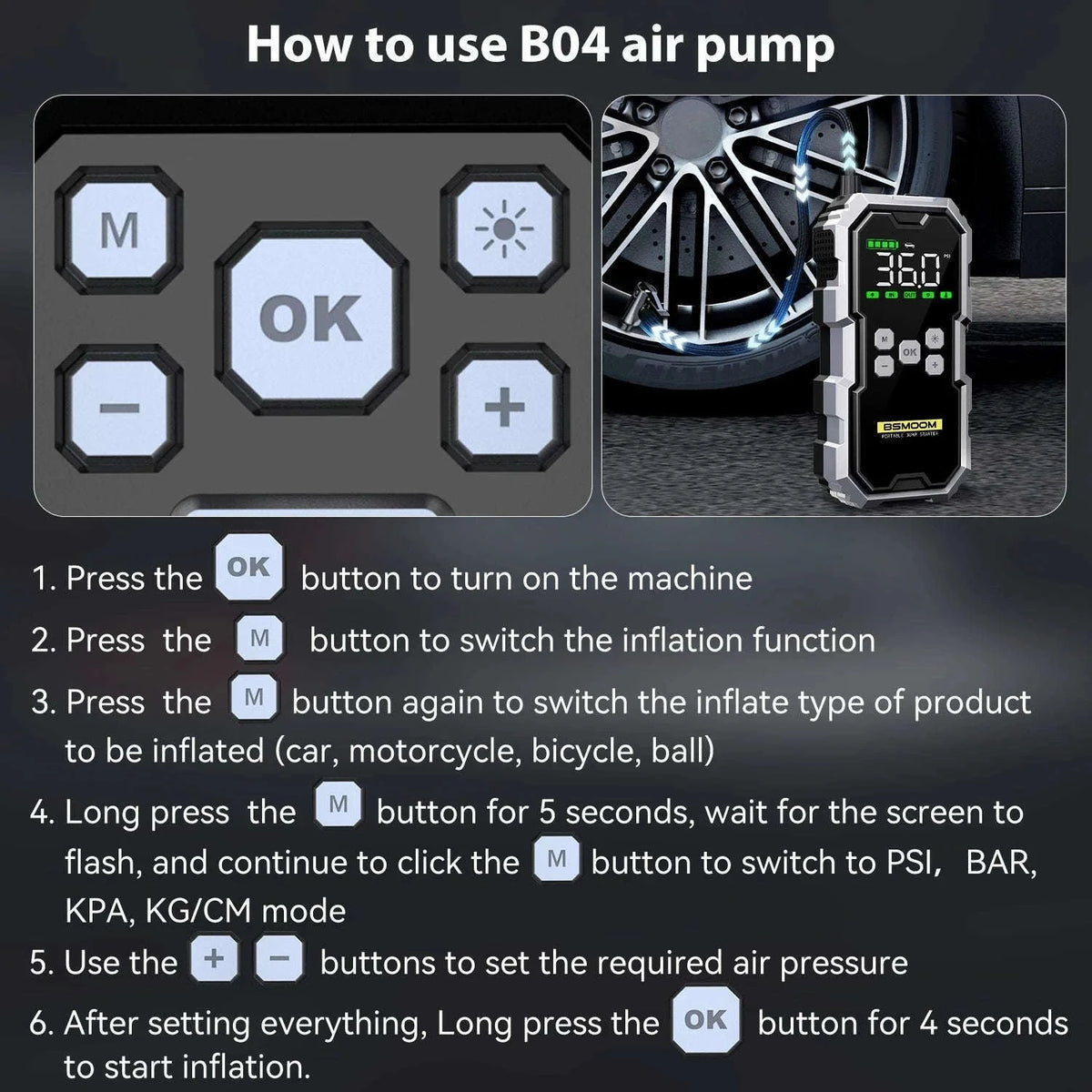 Portable Car Jump Starter & Air Compressor 6000A Booster-26800mah starter / japan