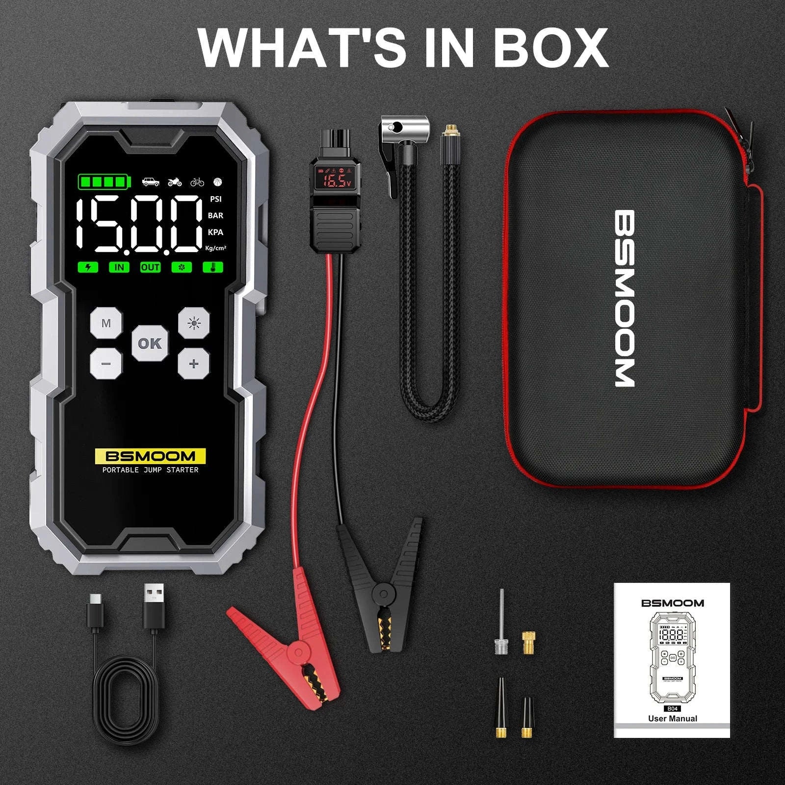 Portable Car Jump Starter & Air Compressor 6000A Booster-26800mah starter / japan