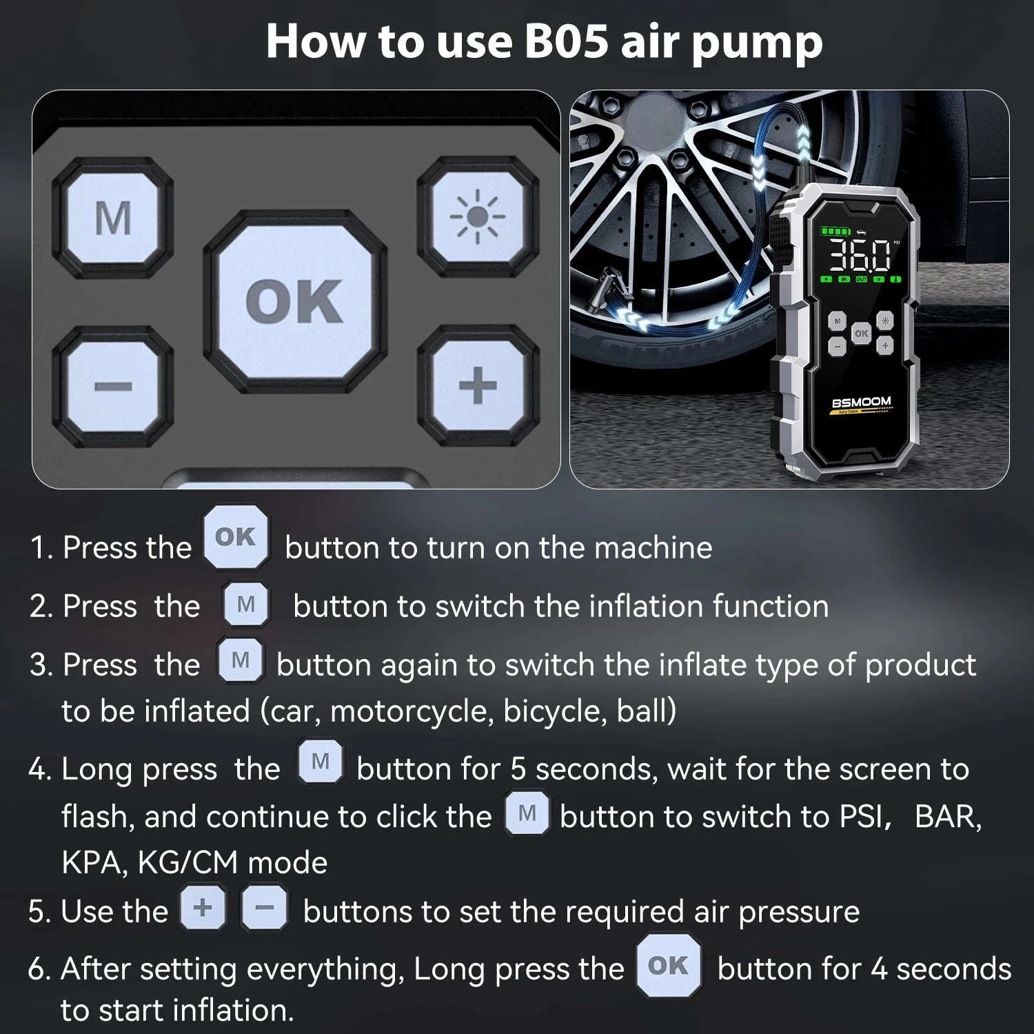 Portable Car Jump Starter & Air Compressor 6000A Booster-26800mah starter / japan