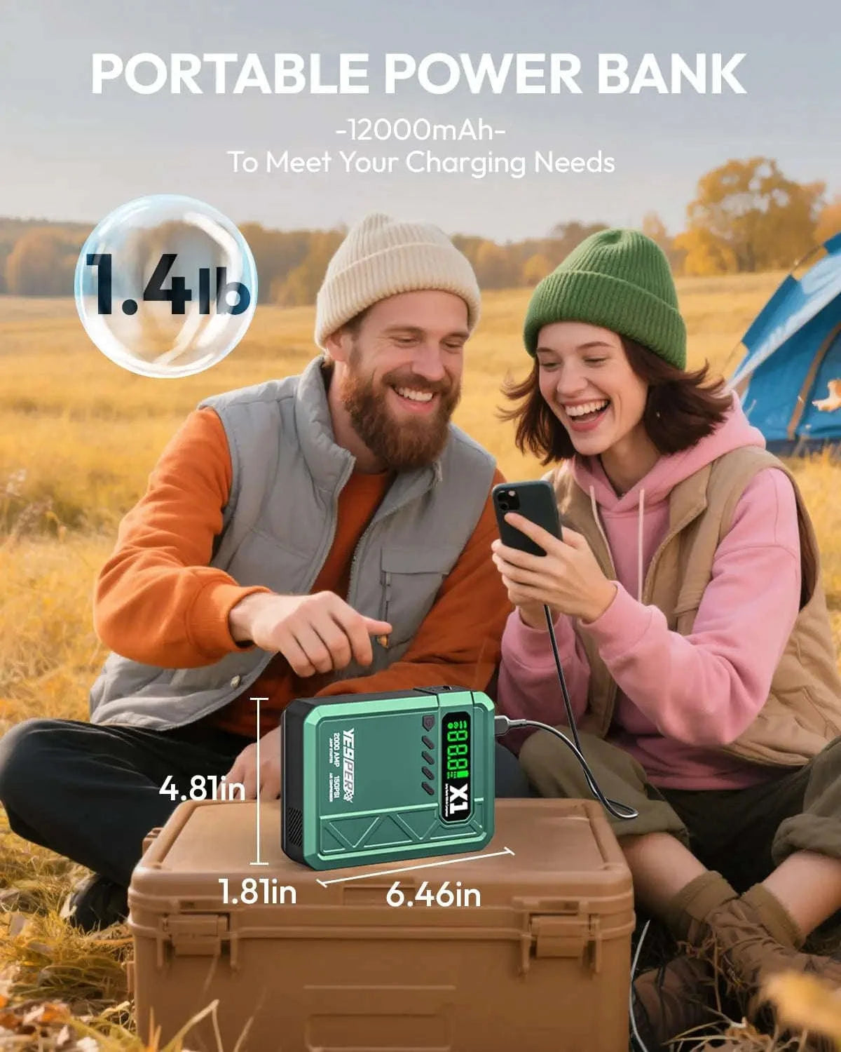 Portable Car Jump Starter with Air Compressor 2000A 150 PSI Power Bank-A-X1-yesper / Mexico