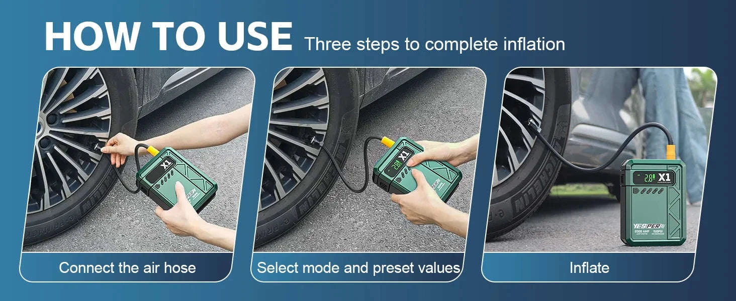 Portable Car Jump Starter with Air Compressor 2000A 150 PSI Power Bank-A-X1-yesper / Mexico