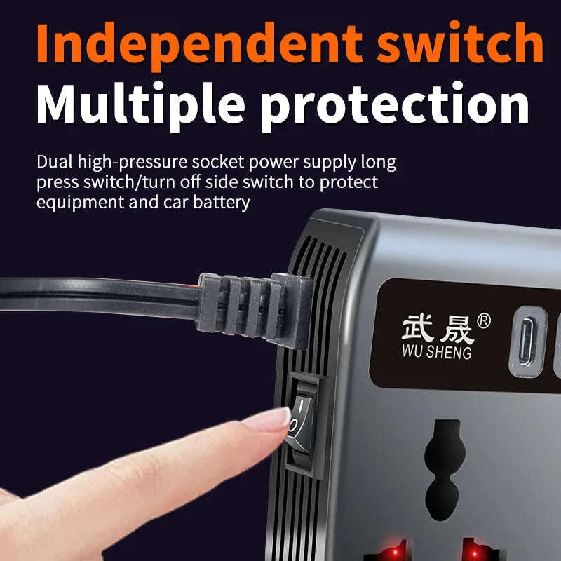 Portable Car Power Inverter 12V/24V to 110V/220V with 4 USB Ports-12V24V to 220V B