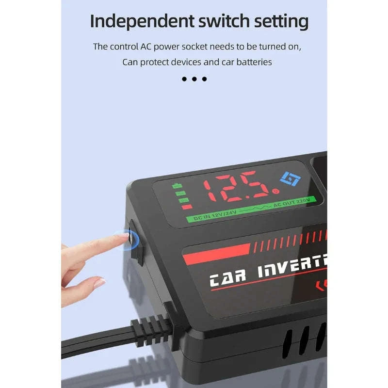 Portable Car Power Inverter 12V/24V to 110V/220V with 4 USB Ports-12V24V to 220V B