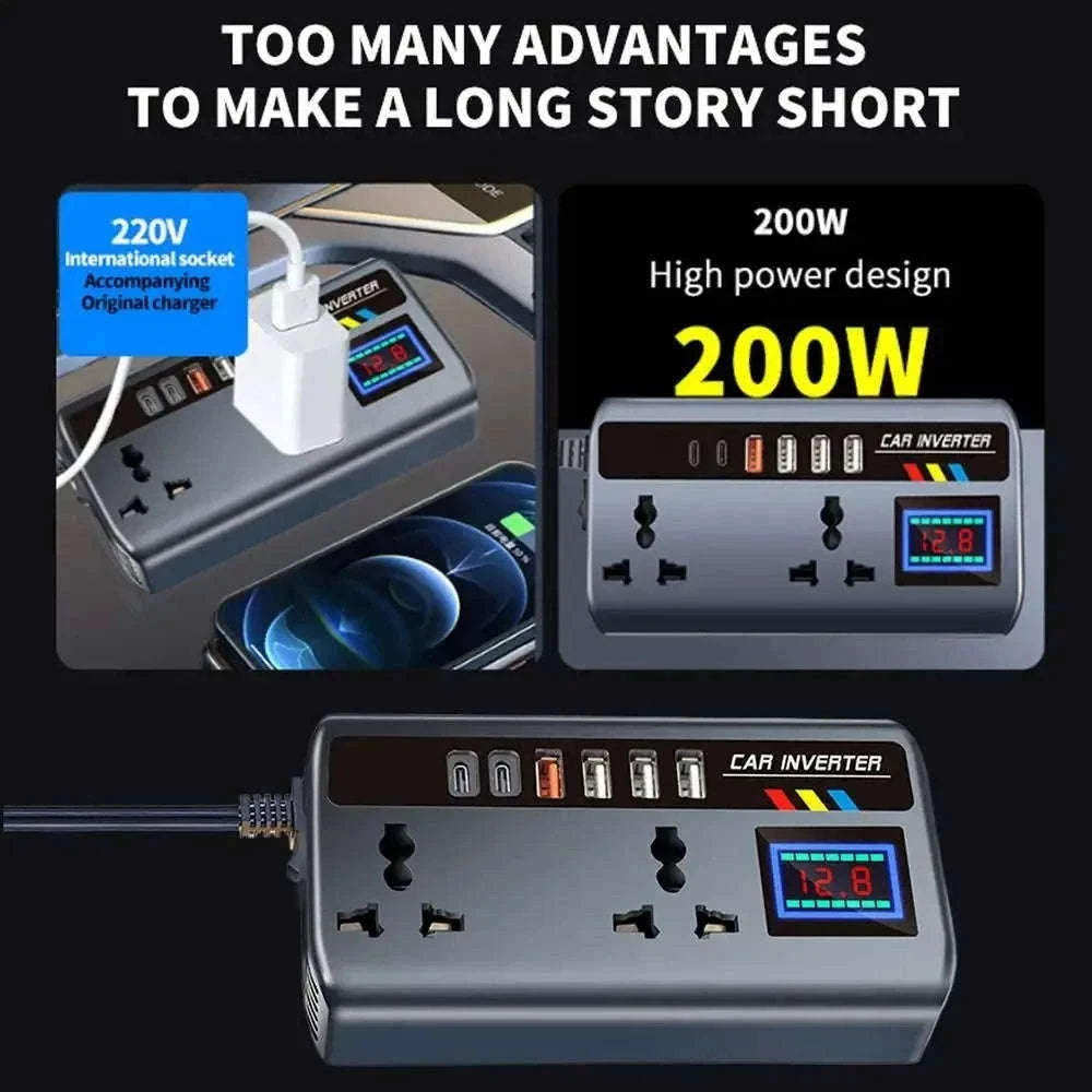 Portable Car Power Inverter 12V/24V to 110V/220V with 4 USB Ports-12V24V to 220V B