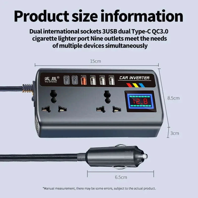 Portable Car Power Inverter 12V/24V to 110V/220V with 4 USB Ports-12V24V to 220V B